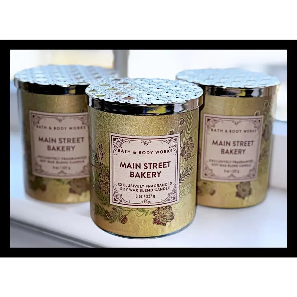 Lot of 3 Bath & Body Works Main Street Bakery Single Wick Candle Decorative Lids